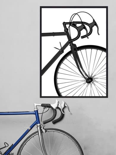 Cykel plakat af forhjul. Denne cykelplakat er i sort/hvid