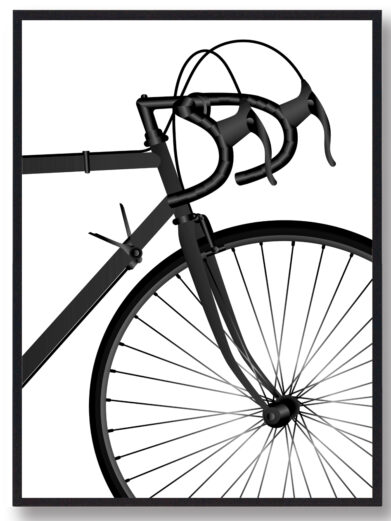 Cykel plakat af forhjul. Denne cykelplakat er i sort/hvid