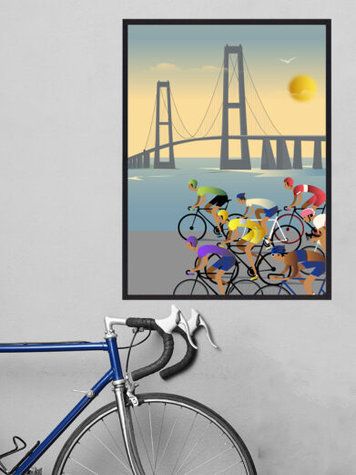 Tour de France plakat fra Storebæltsbroen. Denne cykelplakat er fra Danmarks Tour de France bidrag