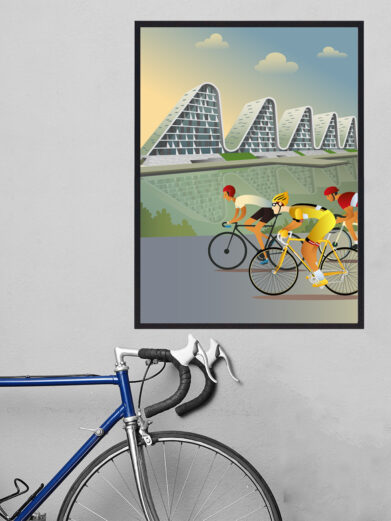 Tour de France plakat fra Vejle. Denne cykelplakat viser et flot billede af Danmark, under cykelløbet i Vejle