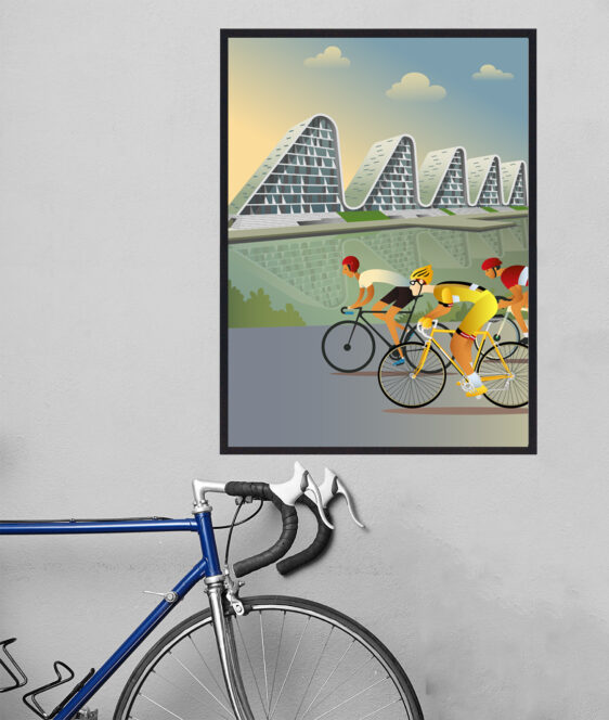Tour de France plakat fra Vejle. Denne cykelplakat viser et flot billede af Danmark, under cykelløbet i Vejle