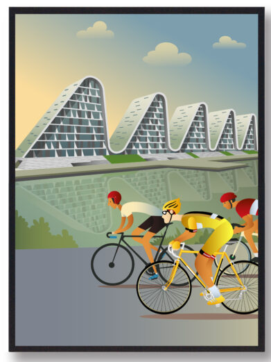 Tour de France plakat fra Vejle. Denne cykelplakat viser et flot billede af Danmark, under cykelløbet i Vejle