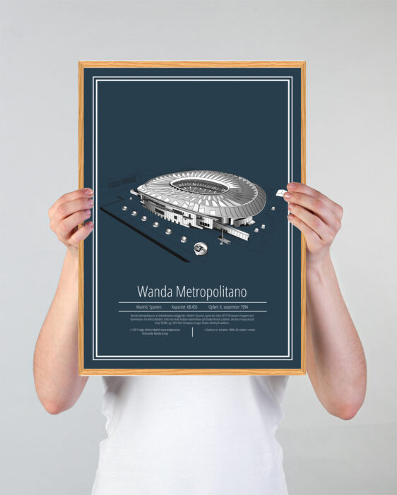 Fodbold plakat med Atlético på blå baggrund. Denne flotte stadion plakat er perfekt til ham/hende som er Atlético fan