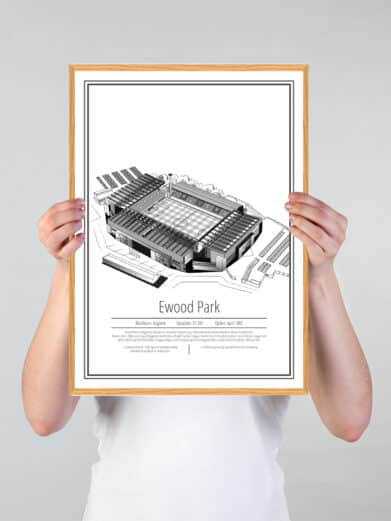 Fodbold plakat med Blackburn Rovers på hvid baggrund. Denne flotte stadion plakat er perfekt til ham/hende som er Blackburn Rovers fan