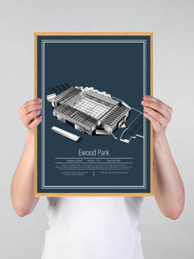 Fodbold plakat med Blackburn Rovers på blå baggrund. Denne flotte stadion plakat er perfekt til ham/hende som er Blackburn Rovers fan