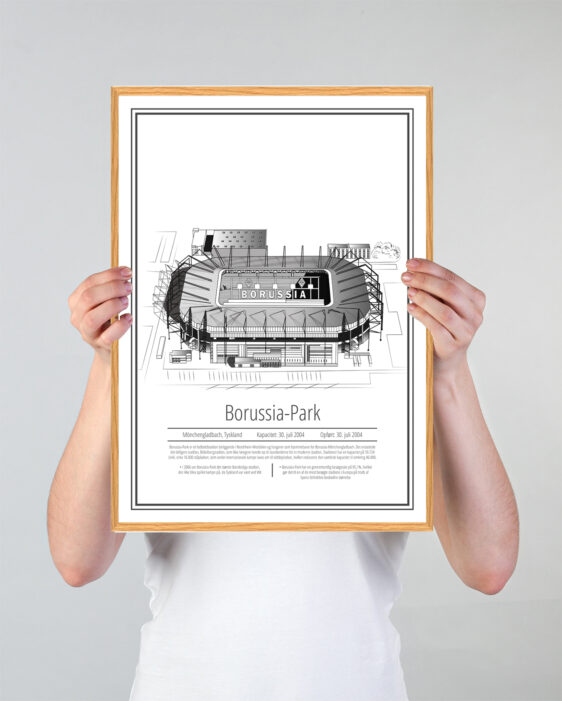 Fodbold plakat med Mönchengladbach på hvid baggrund. Denne flotte stadion plakat er perfekt til ham/hende som er Mönchengladbach fan