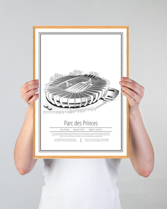 Fodbold plakat med Paris på hvid baggrund. Denne flotte stadion plakat er perfekt til ham/hende som er Paris fan
