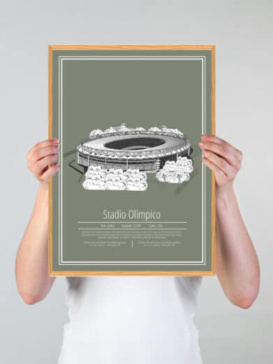 Fodbold plakat med Roma på grøn baggrund. Denne flotte stadion plakat er perfekt til ham/hende som er Roma fan