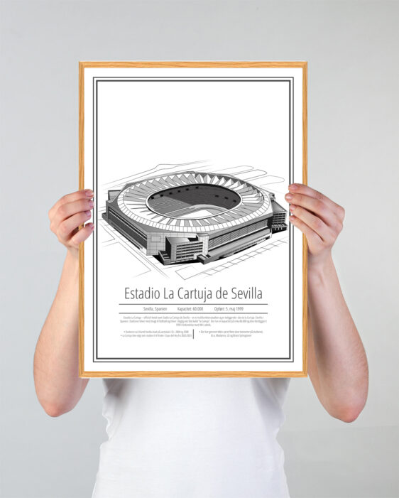 Fodbold plakat med Sevilla på hvid baggrund. Denne flotte stadion plakat er perfekt til ham/hende som er Sevilla fan