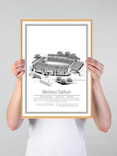 Fodbold plakat med Wolverhampton på hvid baggrund. Denne flotte stadion plakat er perfekt til ham/hende som er Wolverhampton fan