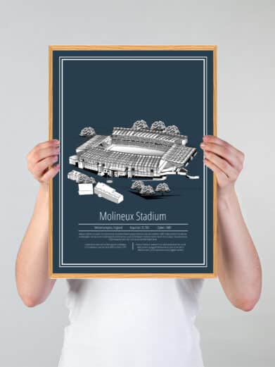 Fodbold plakat med Wolverhampton på blå baggrund. Denne flotte stadion plakat er perfekt til ham/hende som er Wolverhampton fan