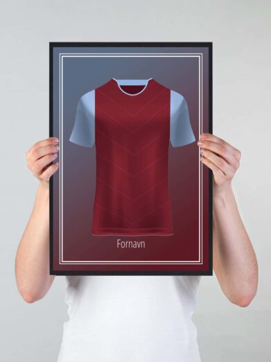 Aston Villa fodboldplakat med trøje. Personliggør Aston Villa fodboldplakaten ved at skrive navnet bagpå.