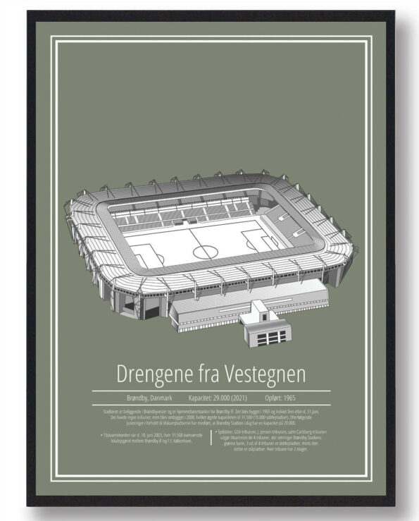 Brøndby stadion plakat med grøn baggrund. Fortælle historien om Brøndby stadion