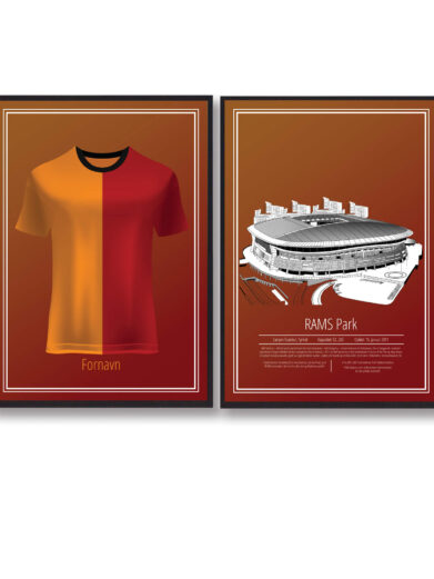 Plakatsæt med Galatasaray i røde farver. På den ene plakat er RAMS park, som er det stadion, hvor holdet spiller. På den anden er holdets klubtrøje.