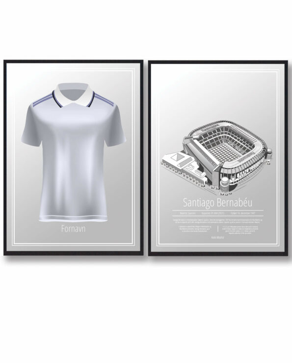 Real Madrid fodboldplakat med navn og stadion. Tilføj selv navn til plakaten