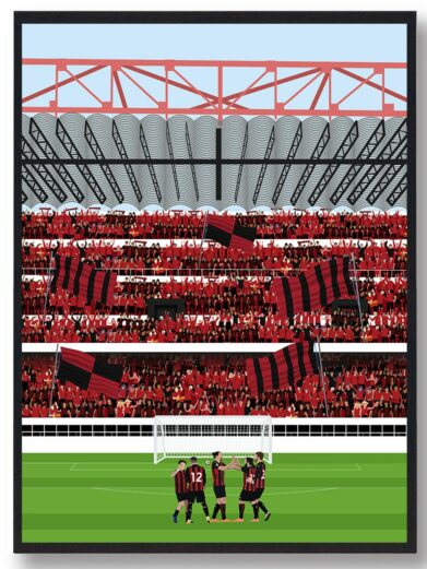 A.C. Milan stadionplakat med spillere på banen og massevis af tilskuere på tribunerne