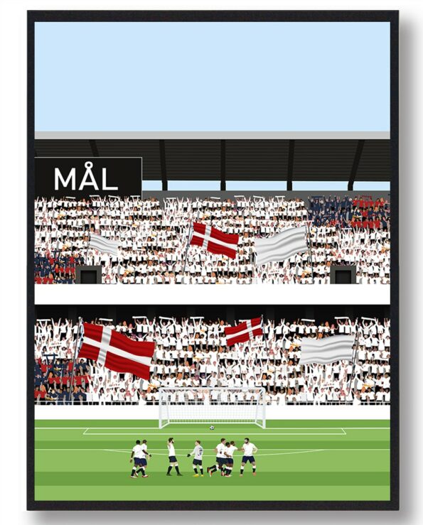 AGF stadionplakat med spillerne på banen og deres fans på tribunerne