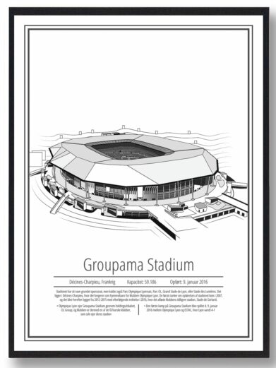 Lyon - Parc Olympique plakat, der viser stadion med hvid baggrund