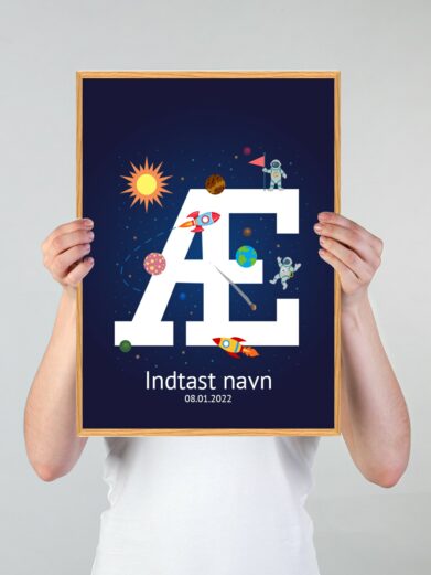 Navneplakat med universet med bogstavet Æ