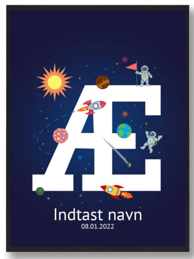 Navnetavler rummet: Navnetavle med bogstavet Æ. Navnetavle med rummet som tema passer perfekt til børneværelset.