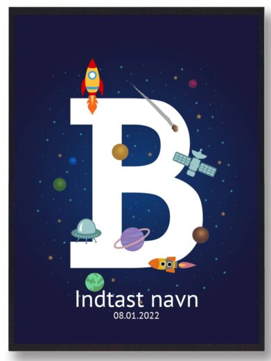 Navneplakat med rummet som tema og bogstavet B