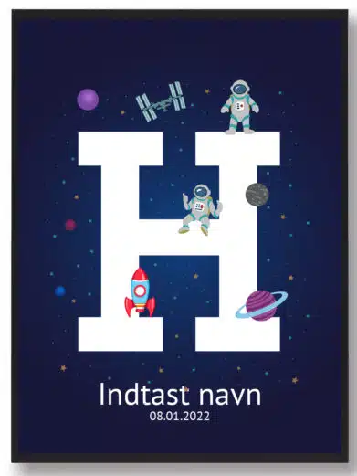 Navneplakat med rummet som tema og bogstavet H