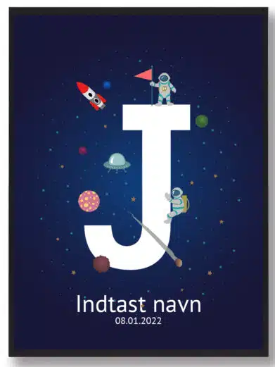 Navneplakat med rummet med bogstavet J