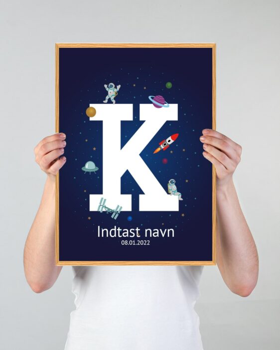 Navneplakat med universet med bogstavet K