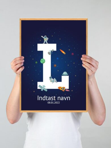 Navneplakat med universet med bogstavet L