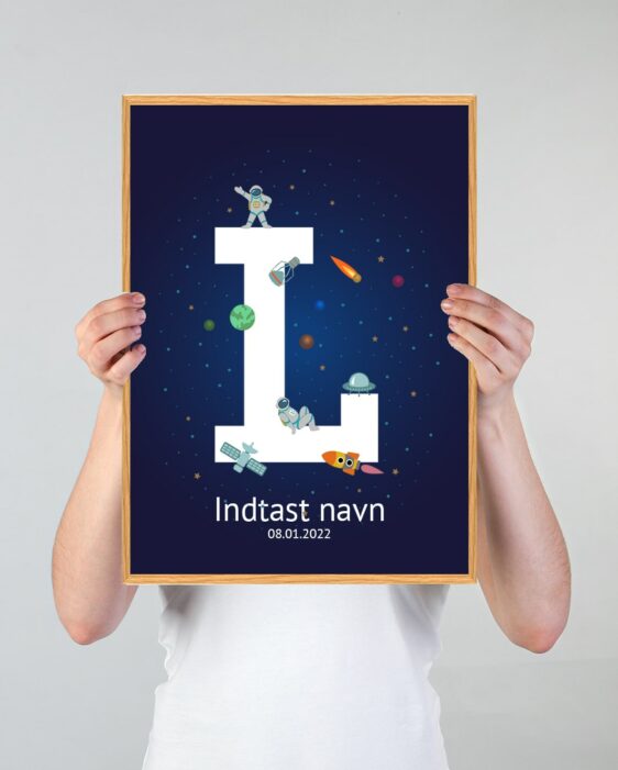 Navneplakat med universet med bogstavet L