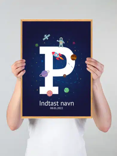 Navneplakat med universet med bogstavet P