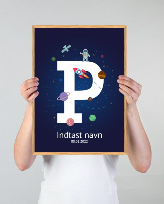 Navneplakat med universet med bogstavet P