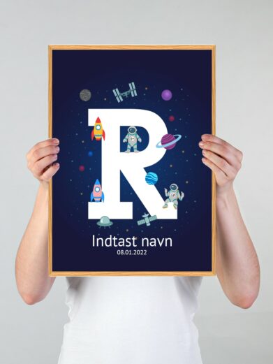 Navneplakat med universet med bogstavet R