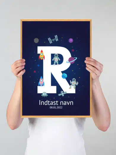 Navneplakat med universet med bogstavet R
