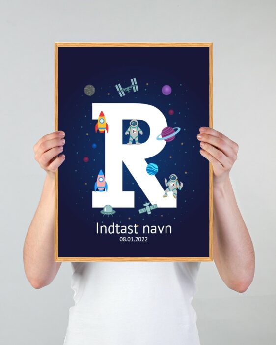 Navneplakat med universet med bogstavet R