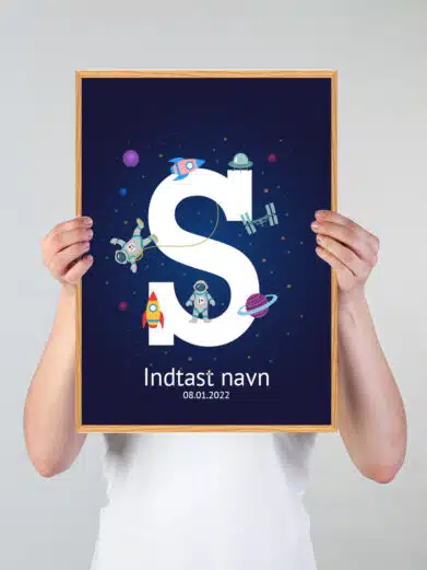 Navneplakat med universet med bogstavet S