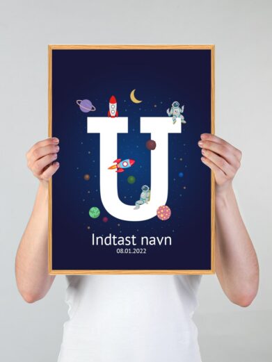 Navneplakat med universet med bogstavet U