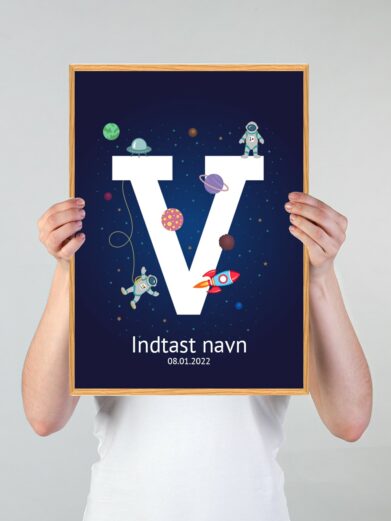 Navneplakat med universet med bogstavet V