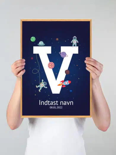 Navneplakat med universet med bogstavet V