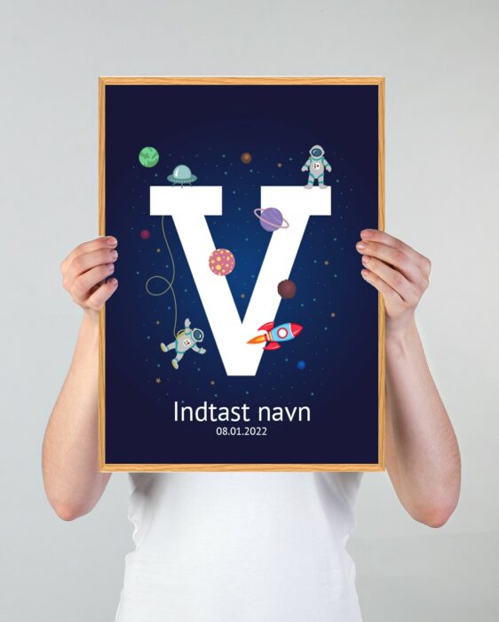 Navneplakat med universet med bogstavet V