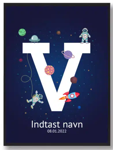 Navneplakat med rummet med bogstavet V