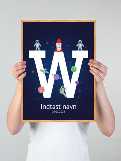 Navneplakat med universet med bogstavet W