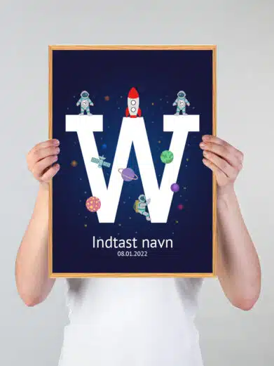 Navneplakat med universet med bogstavet W