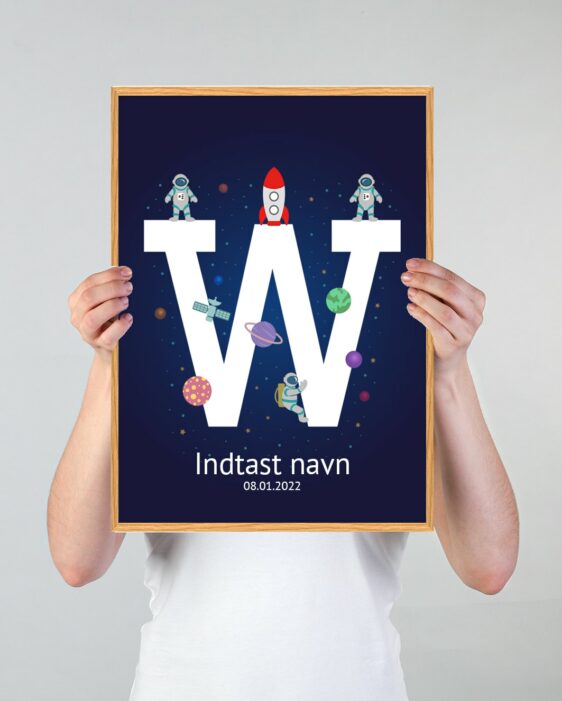 Navneplakat med universet med bogstavet W