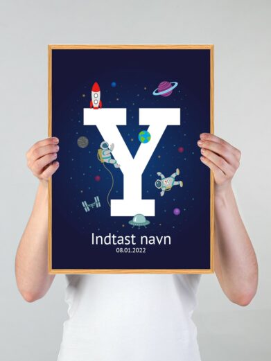 Navneplakat med universet med bogstavet Y