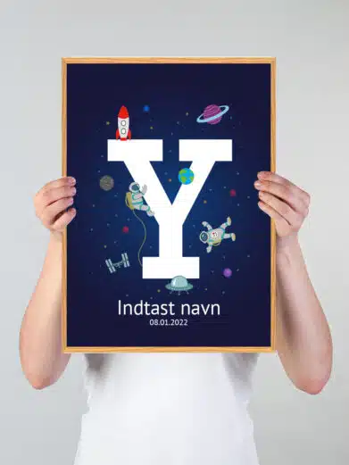 Navneplakat med universet med bogstavet Y