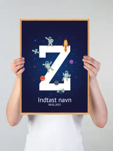 Navneplakat med universet med bogstavet Z