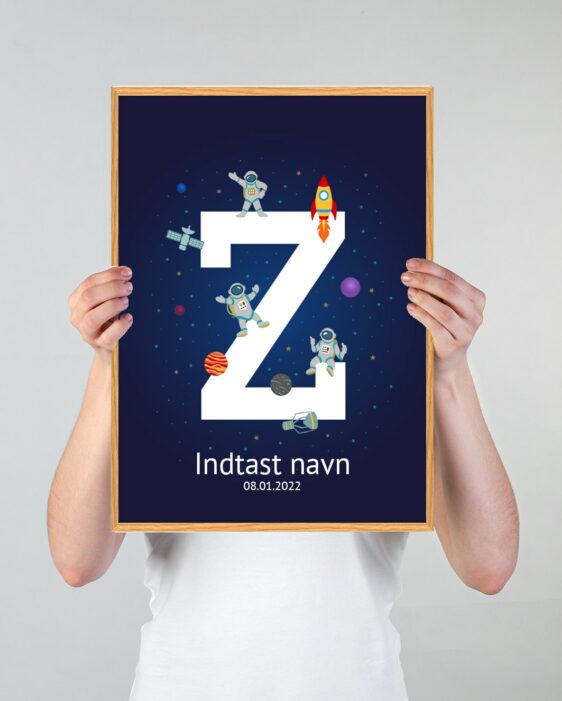 Navneplakat med universet med bogstavet Z