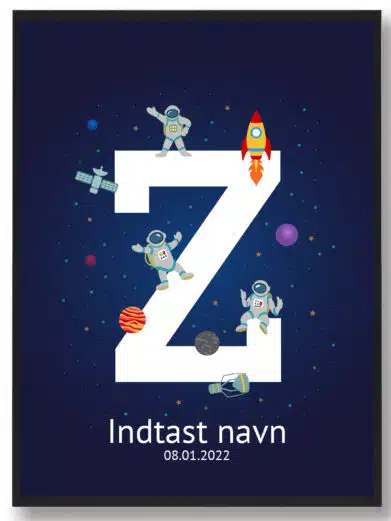 Navneplakat med rummet med bogstavet Z