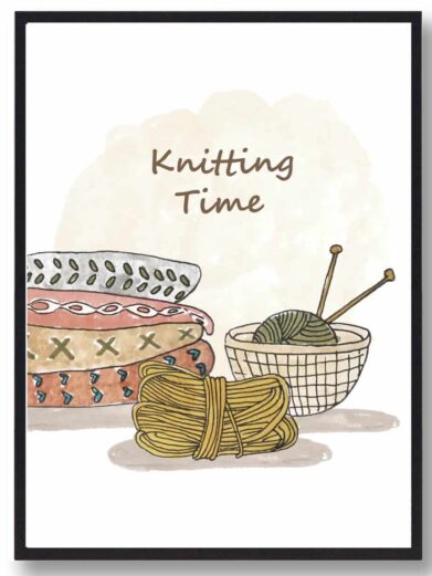 Strikkeplakat med teksten "Knitting Time"